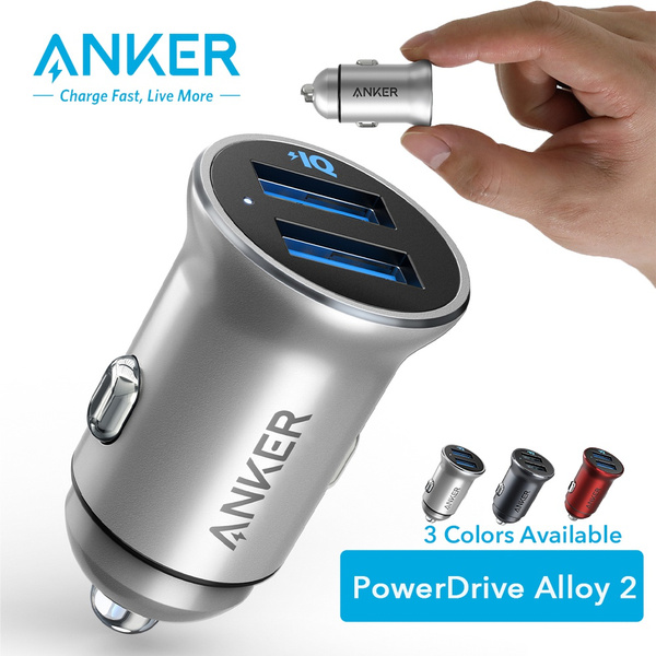 Anker Car Charger, Mini 24W 4.8A Metal Dual USB Car Charger, PowerDrive 2  Alloy Flush Fit Car Adapter with Blue LED, for iPhone XR/Xs/Max/X/8/7/Plus,  iPad Pro/Air 2/Mini, Galaxy, LG, HTC and More