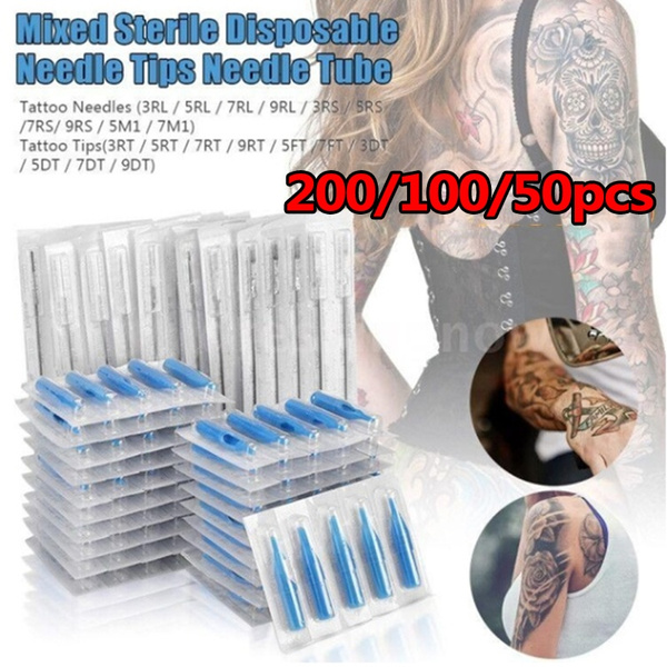 Tattoo Supplies Disposable Mixed Tattoo Needles and Tubes 50/100/200pcs  Assorted Tattoo Needles Tubes Tattooing Tools Includes 3RL / 5RL / 7RL /  9RL / 3RS / 5RS /7RS/ 9RS / 5M1 /