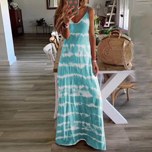 Tie dye print hotsell spaghetti strap maxi dress