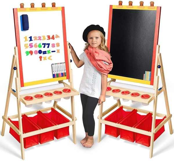 Children's Double-Sided Art Activity Easel, Chalkboard, Dry Erase