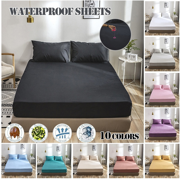 10 Color Smooth Waterproof Mattress Protector Cover Anti Mites Pad Bed Sheet Bug Proof Topper Twin Full Queen King Wish Anti Mites Mattress Pad Bed, King Size Bed Bug Proof Mattress Cover