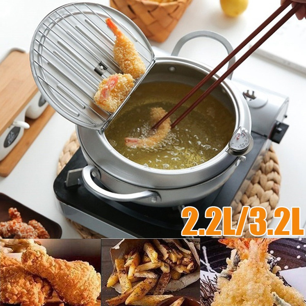 2.2L Deep Fryer Pot Fish Chicken Shrimp Deep Frying Pan W