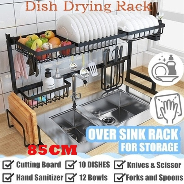 Over Sink Dish Drying Rack Display With Utensil Holder And Utensil