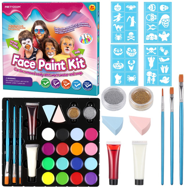 PRETYZOOM Face Paint Kit 16 Colors Halloween Face Painting Kit Professional  Safe Face & Body Paint for Kids Teens Toddlers