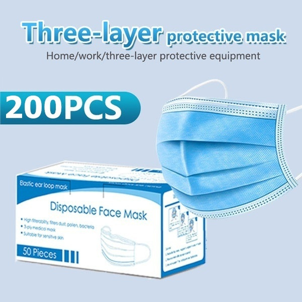 1200PCS Disposable Face Mask Thick 3Ply NonWoven Masks with Elastic