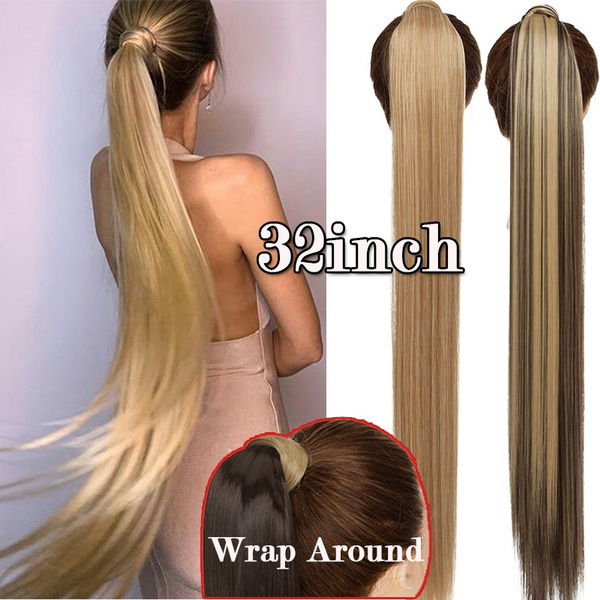 Fashion Ponytail Extensions Women Girls Super Long Silky Straight Clip in  Hair Extensions 32inches Ponytails Wrap Around | Wish