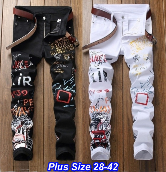 Fashion Mens Jeans Night Club Black White Color Personal Designer