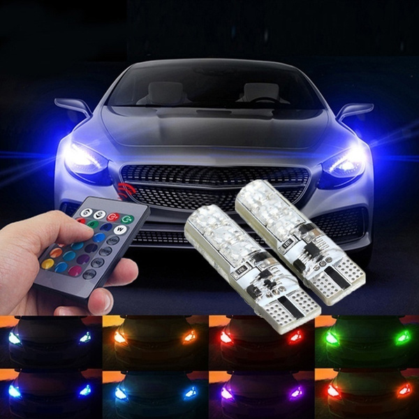 2X T10 W5W 5050 RGB Remote Control Car LED Light 6SMD Colorful Side Light Bulb