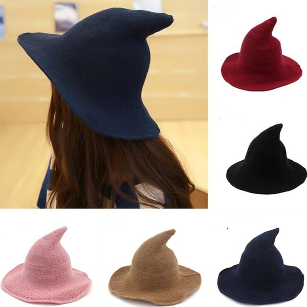 Women Modern Witch Hat Foldable Wool Cap Knitting Hat Masquerade Adult ...