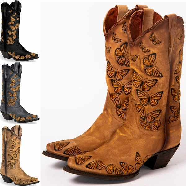 Women Fashion Mid Calf Cowboy Boots PU 