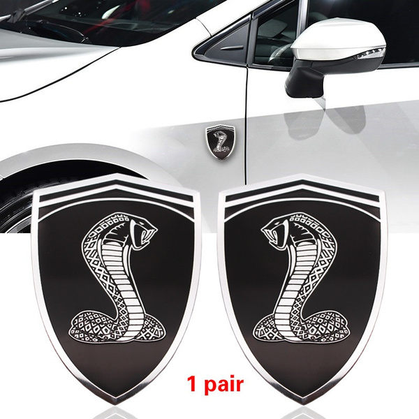 3D Cobra Shelby Snake Front Auto Metal Grill Fender Truck Emblem Decals Badge w/Installation Bracket For Ford Mustang GT SVT Silver
