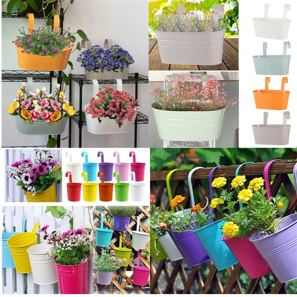 Metal Iron Hanging Flower Pot Container Home Balcony Garden Planter Barrels Decoration Garden Decor Supplies Single Double Hook Wish