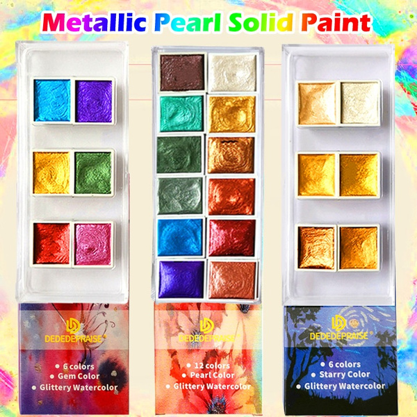 6/12colors Metallic Glitter Watercolor Paint Set Gold Paint Pearlescent  Watercolor Pigment for Painting Art Supplies