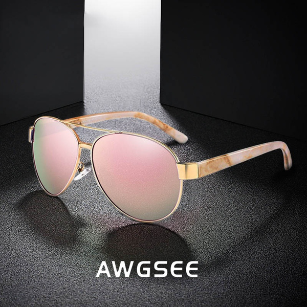 AWGSEE Brand Designer Polarized Aviator Sunglasses Women Pink