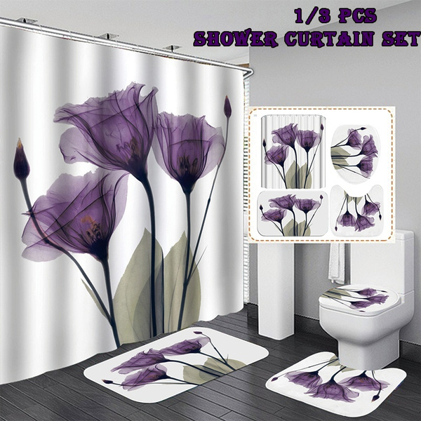 4 Colors Tulip Shower Curtain 1 3pcs Non Slip Waterproof Bath Mat Toilet Cover Bathroom Polyester Partition Home Decoration Cortina De Bano Wish Bathroom Polyester Partition Curtain, Tulip Shower Curtain