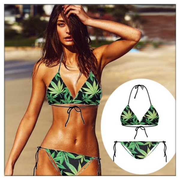 white and green leaf bathing suit