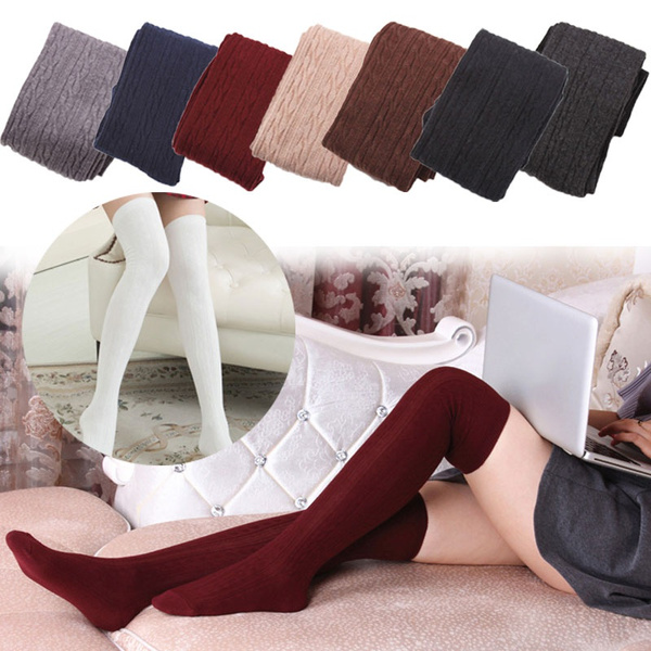 Sexy Women Warm Cotton Thigh High Stockings Knit Over Knee Lace Girls Long  Socks, 100 Cotton Thigh High Socks
