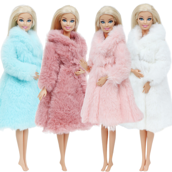 Multicolor Long Sleeve Soft Fur Coat Tops Dress Winter Warm Casual Wear Accessories Clothes for Barbie Doll Kids Toy for 11 inch 12 inch doll