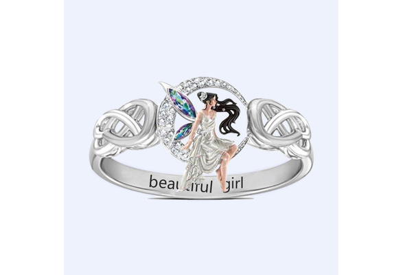 Angel Ring Jewelry Geometric Tinkerbell Flower Fairy Ring Gift Fashion For Women 