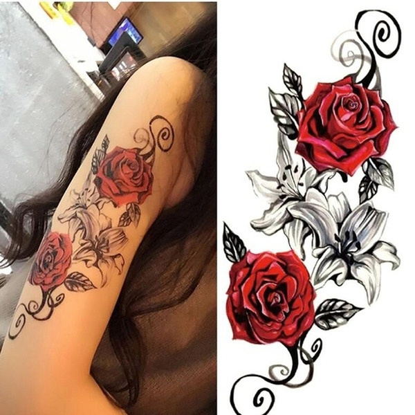 Red Roses Flower Temporary Tattoos Stickers Body Art 3D Rose Tatoo  Waterproof | Wish