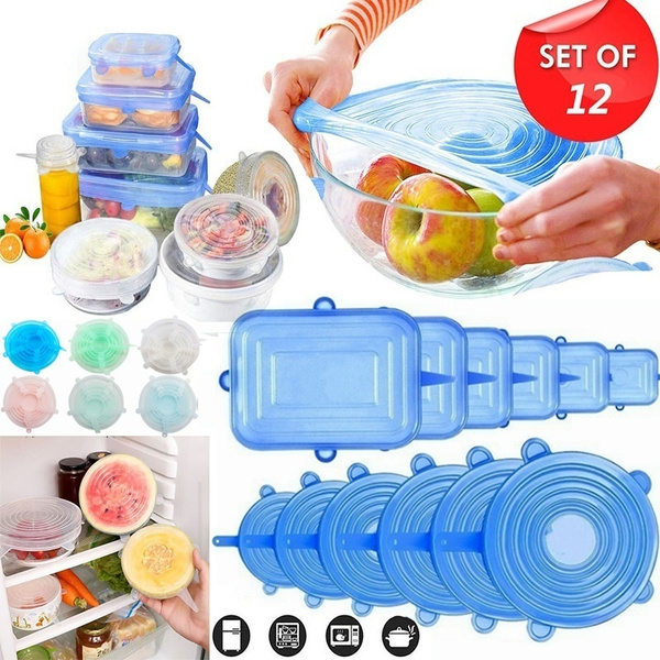 12pcs Silicone Stretch Lids Reusable Cookware Pan Bowl Pot Food Fresh Seal Cover 