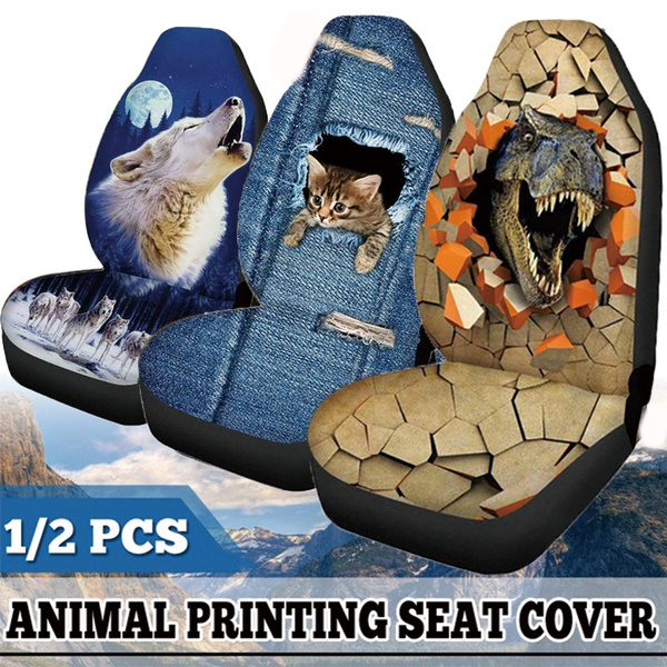 Universal Animal Print Car Seat Cover Non Slip Waterproof For 3d Covers 1 2 Pcs Protector Auto Wish - Blue Leopard Print Car Seat Covers