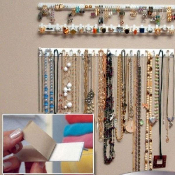 New Adhesive Paste Wall Hanging Storage Hooks Wall Mount Jewelry Hooks  Storage Display Organizer Necklace Hanger