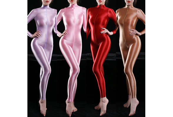 Femmes SOYEUX huilé brillant Catsuit Body Bodycon Costume Pantalon Robe Cosplay