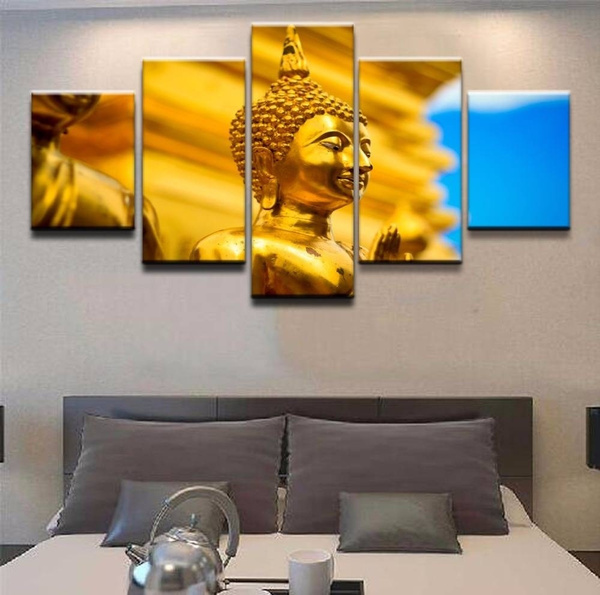 Canvas Pictures Wall Art HD Printed Posters 5 Pieces Gold Buddha