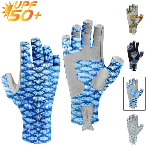 F Riverruns UPF 50+ Sun Protection Fingerless Fishing Gloves for
