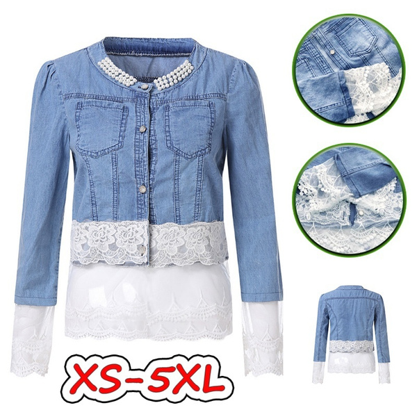 Denim Lace Sleeve Jacket | Refashion clothes, Denim and lace, Embellished  denim