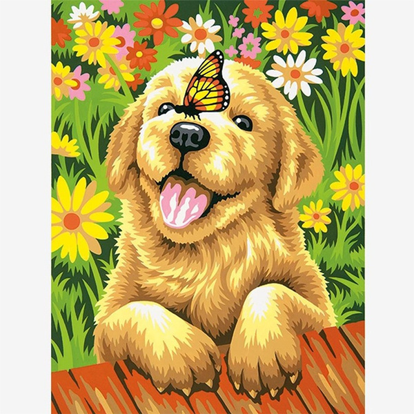 Diamond Painting Dog And Butterfly Design Stylish Embroidery House Wall  Displays