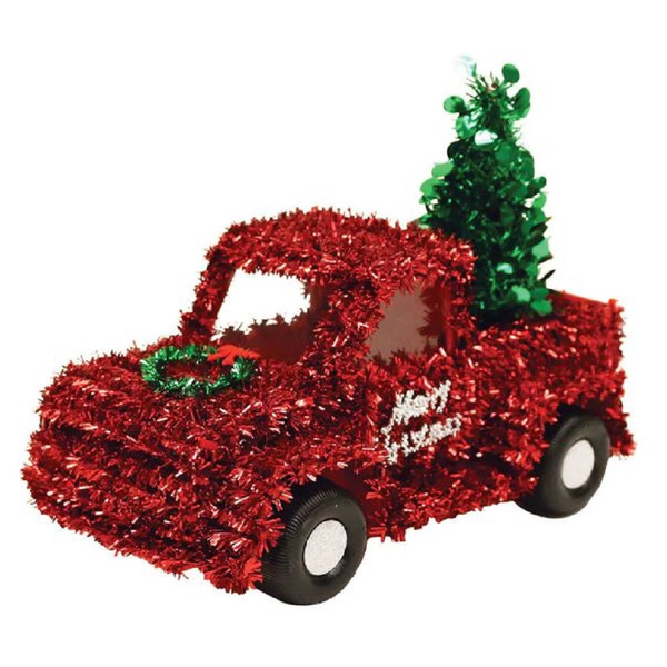 Details about   Merry Christmas Red Truck with Tree Tinsel Tabletop Figurine 14 1/2” New 