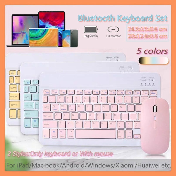 Universal Flat Bluetooth Keyboard Mouse Set Ultra Thin Portable for ...