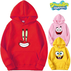 hoodiesformen, cartoonprintedhoodie, Sponge Bob, purecoloredhoodie
