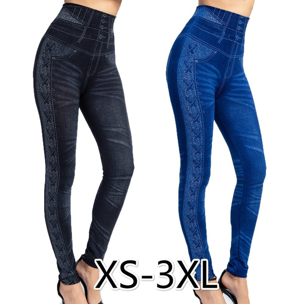 Women High Waist Fake Jeans Leggings Butterfly Print Ankle Length Pants  Super Stretchy Skinny Imitation Jeans Leggings From 13,6 € | DHgate