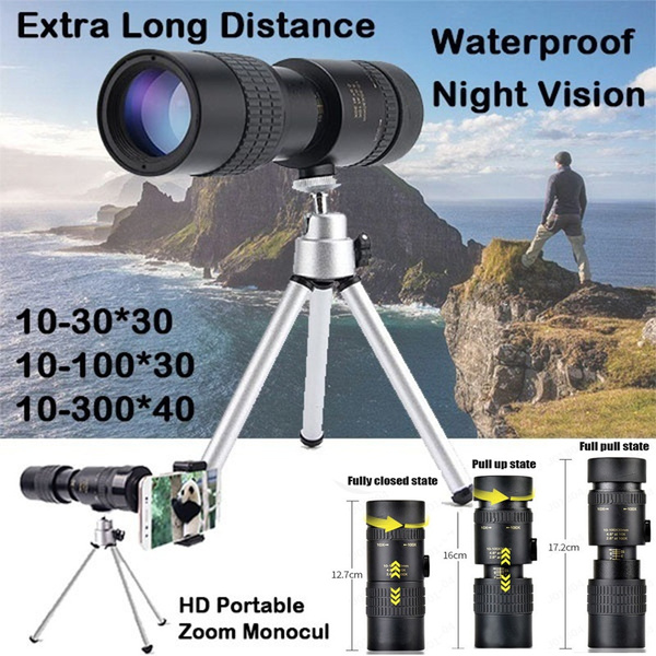 Fogproof High Definition Telescope with Phone Clip,Tripod for Smartphone Portable &Astronomy Beginners,Waterproof HD,Easy Focus 4K 10-300x40mm Portable Super Telephoto Zoom Monocular Telescope 