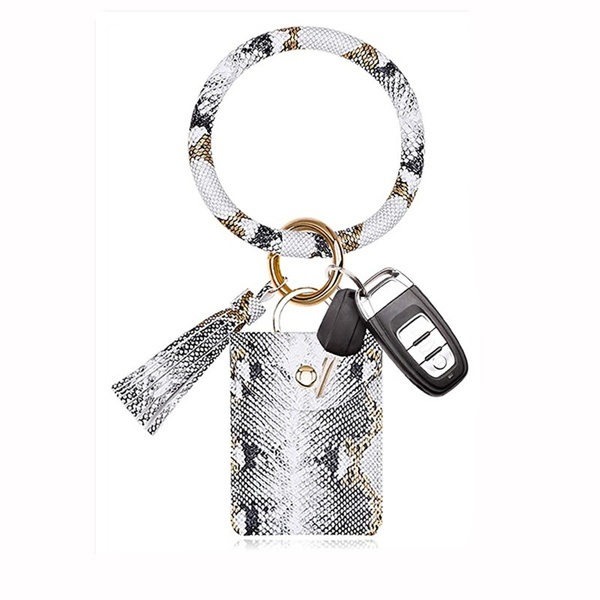 Leather Wristband Round Keychaing Chain Bracelet Bracelet-Keychain