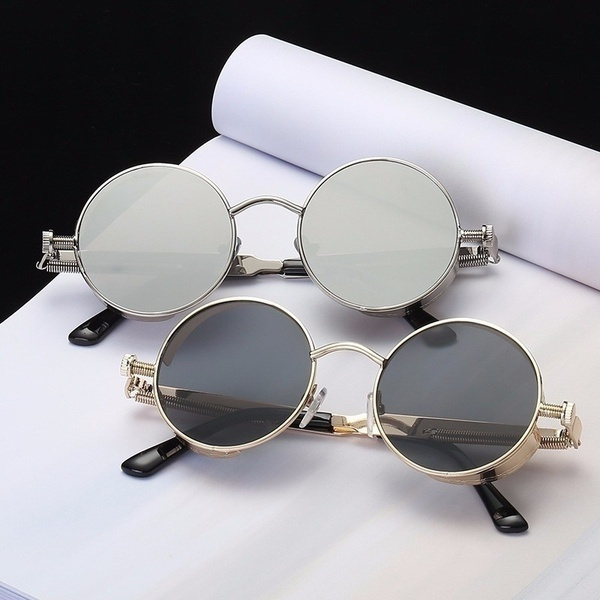 Polarized Steampunk Sunglasses Fashion Round Mirrored Retro-Sunglasses