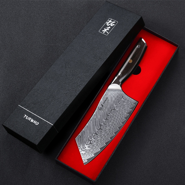 Stunning 8-piece Crimson Red Kitchen Knife Set With Damascus Pattern  Japanese Chef Knife Set for Home Comes With Luxury Gift Box 