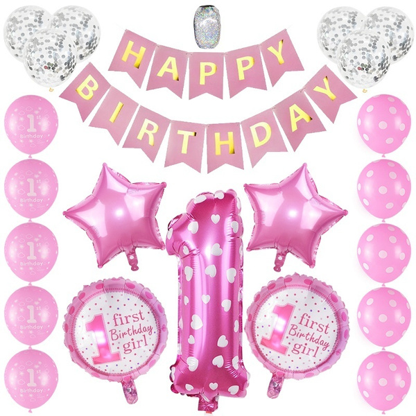 1st Birthday Decoration Balloons Set Foil Number Ballon Happy Birthday Banner Boy Girl First One