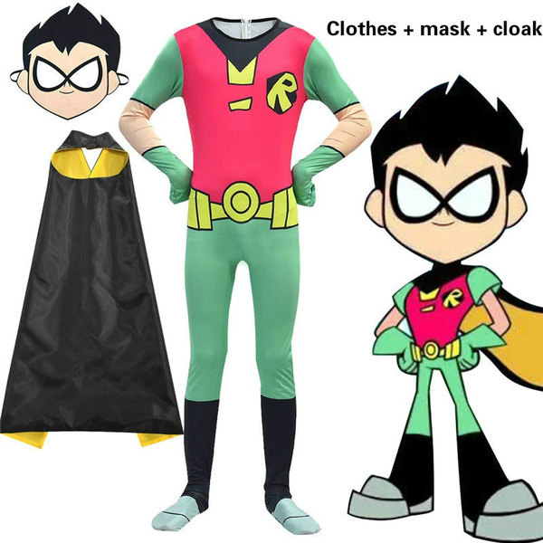 Teen Titans Go Robin Cosplay Costume 3D Child Jumpsuit Zentai Cloak for Boys  Girls