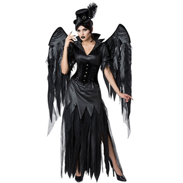 Black Dark Devil Fallen Angel Costume Adult Halloween Costumes For Women Gothic Witch Costume 2002