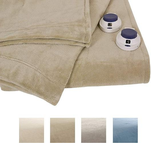 Serta 806004 Luxe Plush Fleece Heated Electric Blanket with Safe and Warm  Low-Voltage Technology, Pearl, Queen