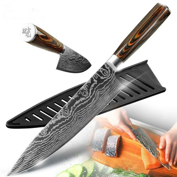 XITUO Kitchen Chef Knives Set Japanese 7CR17 Stainless Steel Damascus Laser  Boning Cleaver Slicing Santoku Bread