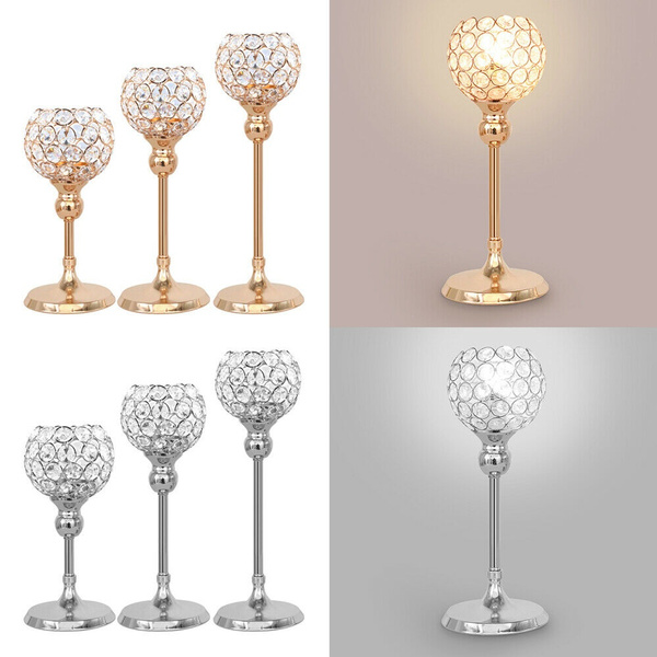 Crystal Candle Holder Hollow Lamp Tea Light Stand Candelabra Wedding Party Decor 