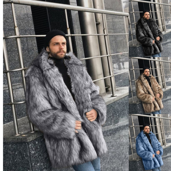 2020 New Men Fashion Comfy Coat Autumn Winter Hooded Faux Fur