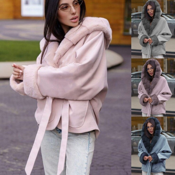 Abrigo De Mujer Manga Larga Patchwork Color Sólido Con Capuc Abrigo De Mujer Manga Larga Patchwork Color Sólido Con Capuc