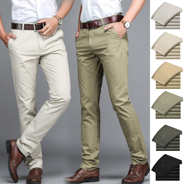 Mens Office Tailored Dress Suit Straight Leg Trousers Formal Long Slim Fit  Pants | eBay