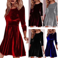 Swing dress, long skirt, Winter, slim dress
